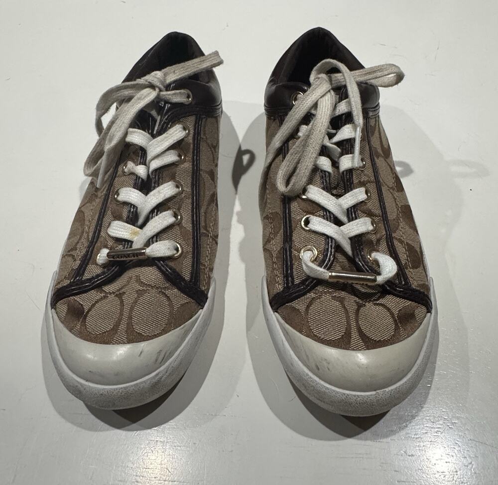 Coach Francesca Logo Brown Canvas Fashion Lace Up Sneakers 9.5B